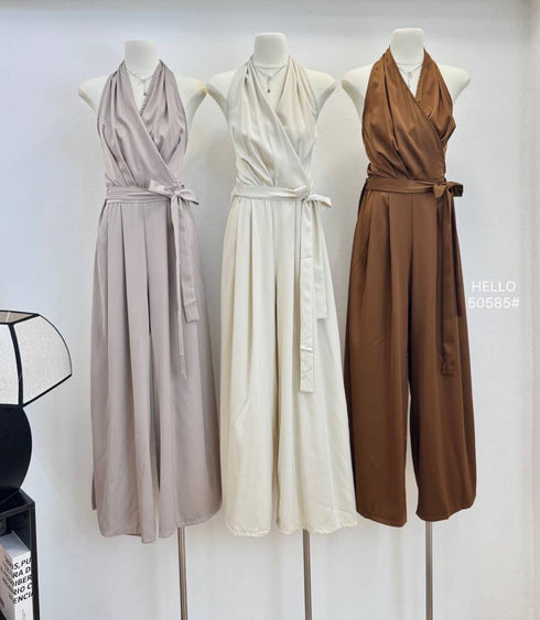 V-neck Halter Neck Sleeveless Jumpsuit